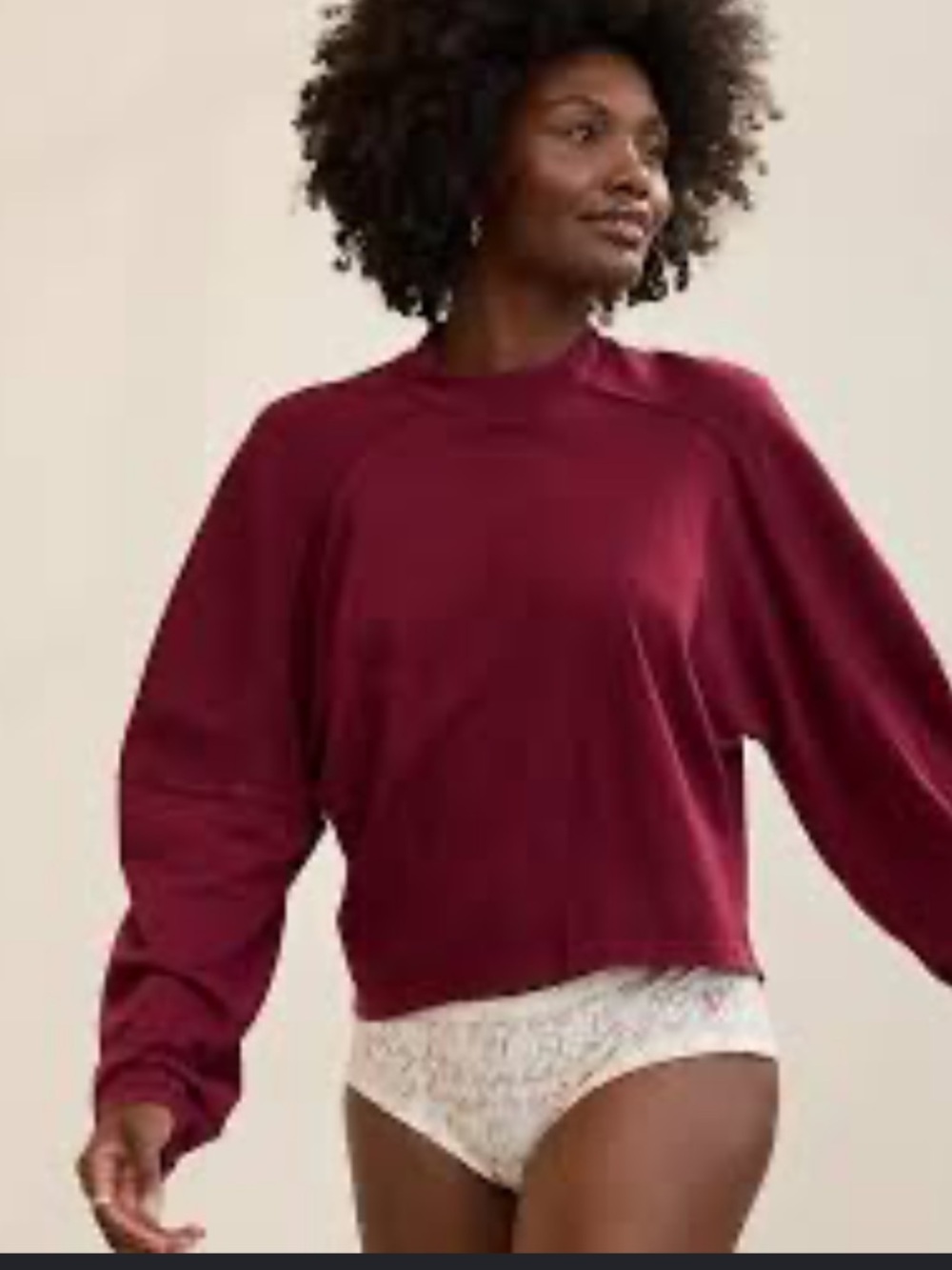 Aerie women's Cozy Mockneck long sleeves oversized t-shirt S/M burgundy